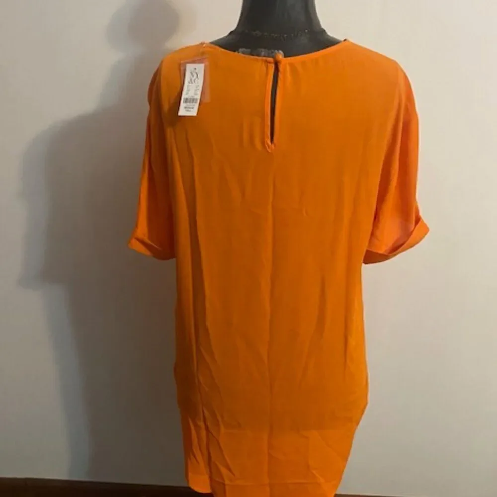 NY & Co, Tall Orange Hi-Lo scoop neck cuff sleeves blouse, size M